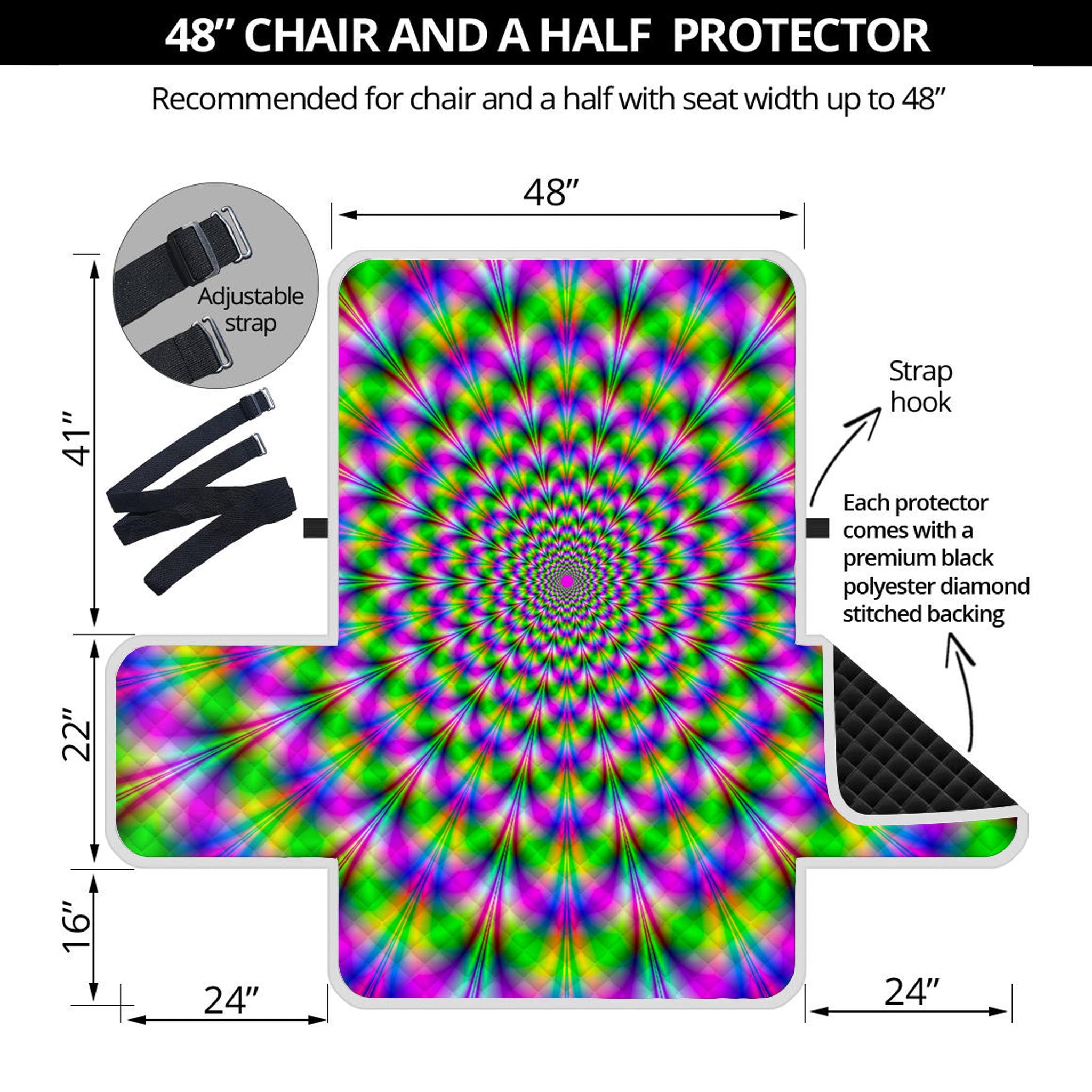 Neon Psychedelic Optical Illusion Half Sofa Protector