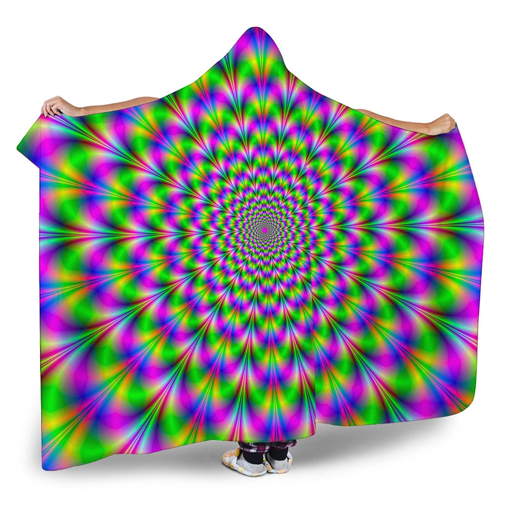 Neon Psychedelic Optical Illusion Hooded Blanket