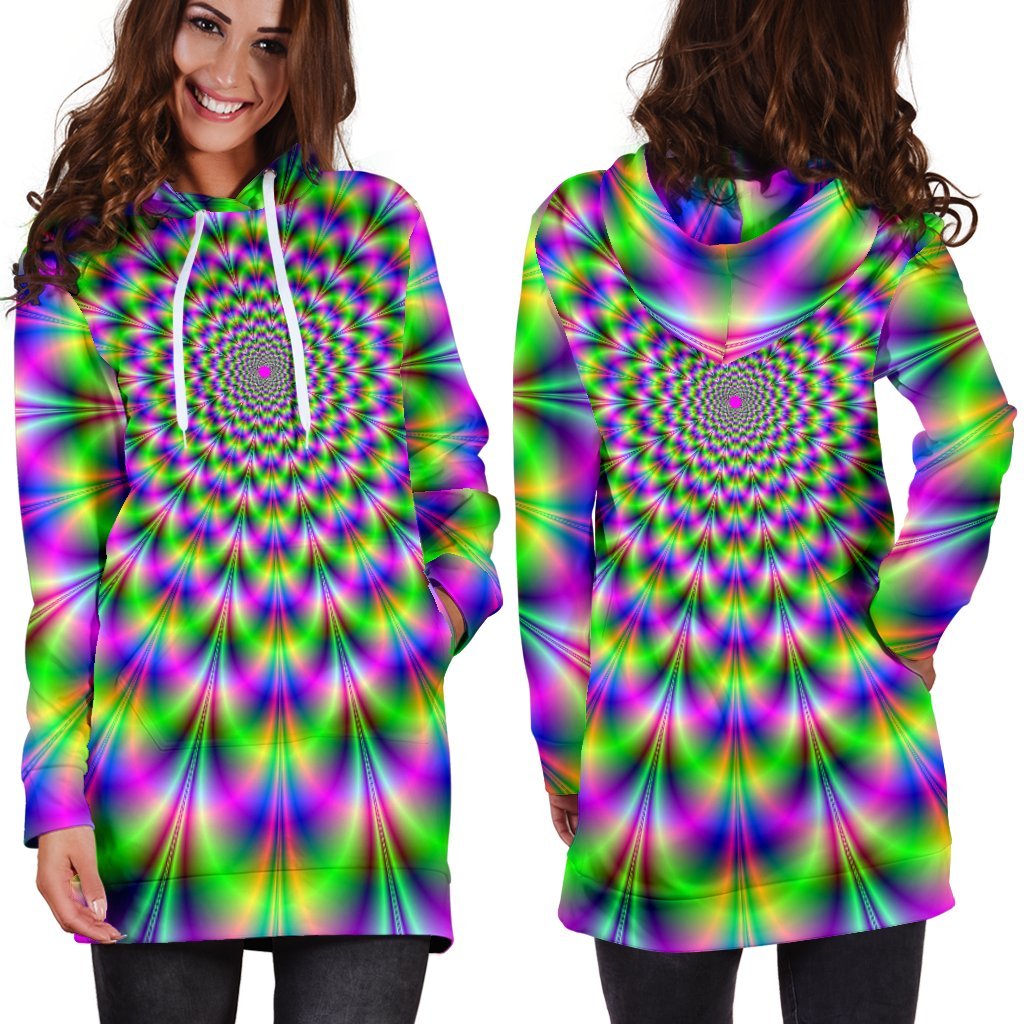 Neon Psychedelic Optical Illusion Hoodie Dress GearFrost