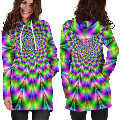 Neon Psychedelic Optical Illusion Hoodie Dress GearFrost