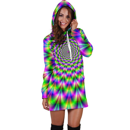 Neon Psychedelic Optical Illusion Hoodie Dress GearFrost