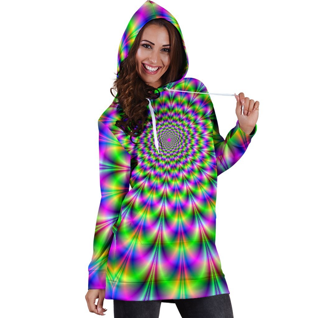 Neon Psychedelic Optical Illusion Hoodie Dress GearFrost