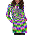 Neon Psychedelic Optical Illusion Pullover Hoodie Dress