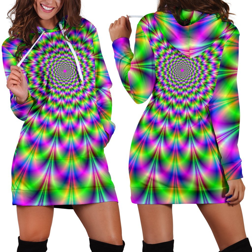 Neon Psychedelic Optical Illusion Hoodie Dress GearFrost