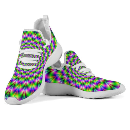 Neon Psychedelic Optical Illusion Mesh Knit Shoes GearFrost