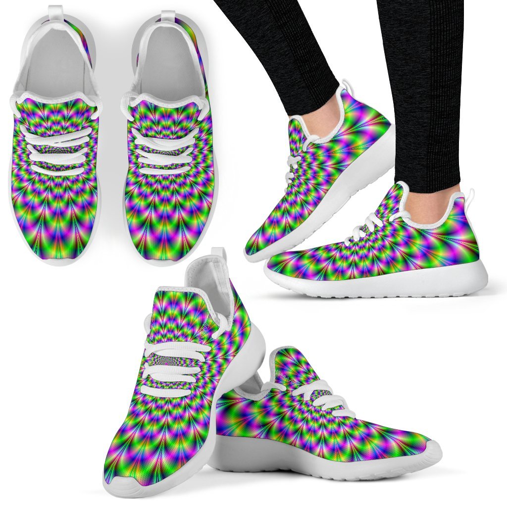 Neon Psychedelic Optical Illusion Mesh Knit Shoes GearFrost