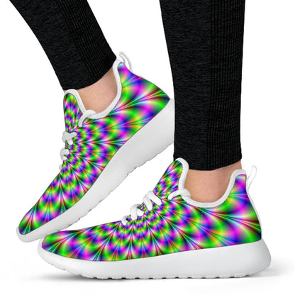 Neon Psychedelic Optical Illusion Mesh Knit Shoes GearFrost