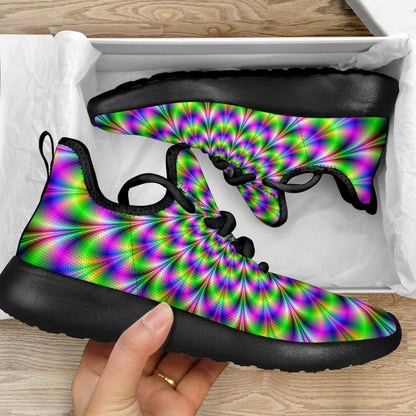 Neon Psychedelic Optical Illusion Mesh Knit Shoes GearFrost