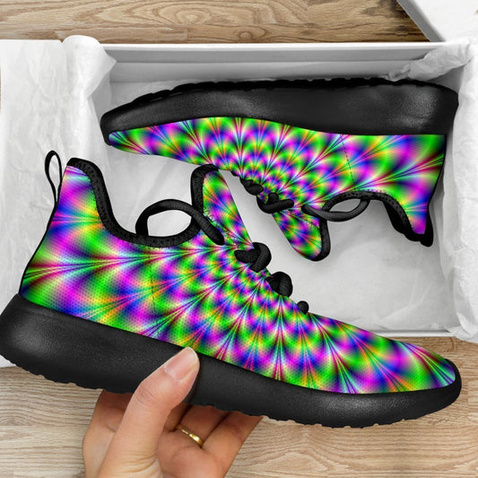 Neon Psychedelic Optical Illusion Mesh Knit Shoes GearFrost