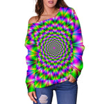 Neon Psychedelic Optical Illusion Off Shoulder Sweatshirt GearFrost