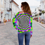 Neon Psychedelic Optical Illusion Off Shoulder Sweatshirt GearFrost