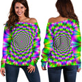 Neon Psychedelic Optical Illusion Off The Shoulder Sweatshirt