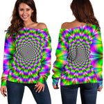 Neon Psychedelic Optical Illusion Off Shoulder Sweatshirt GearFrost