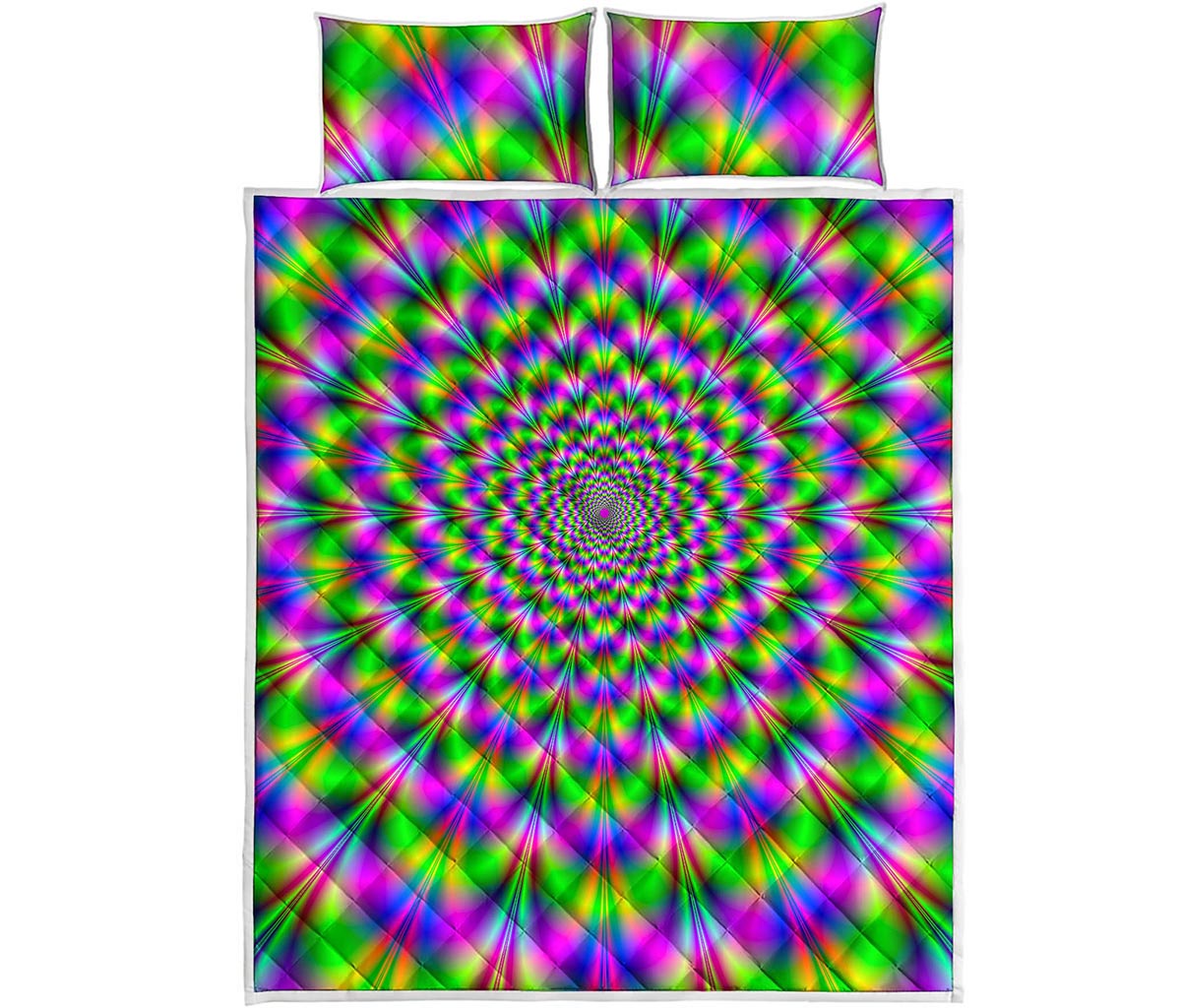 Neon Psychedelic Optical Illusion Quilt Bed Set