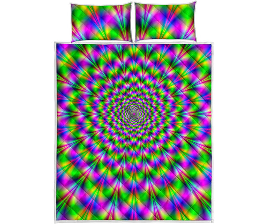 Neon Psychedelic Optical Illusion Quilt Bed Set