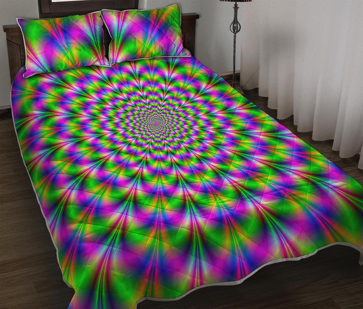 Neon Psychedelic Optical Illusion Quilt Bed Set