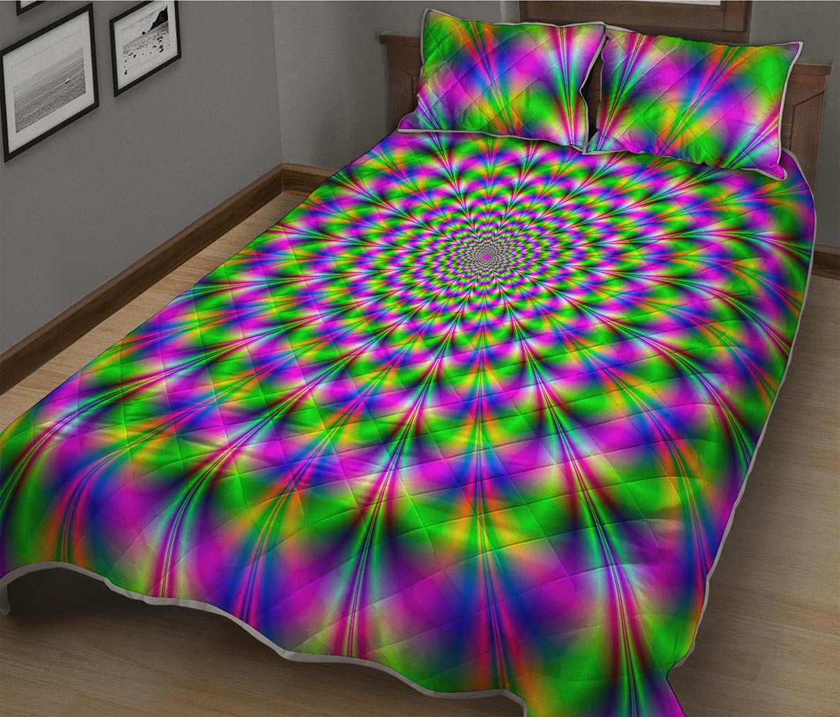 Neon Psychedelic Optical Illusion Quilt Bed Set