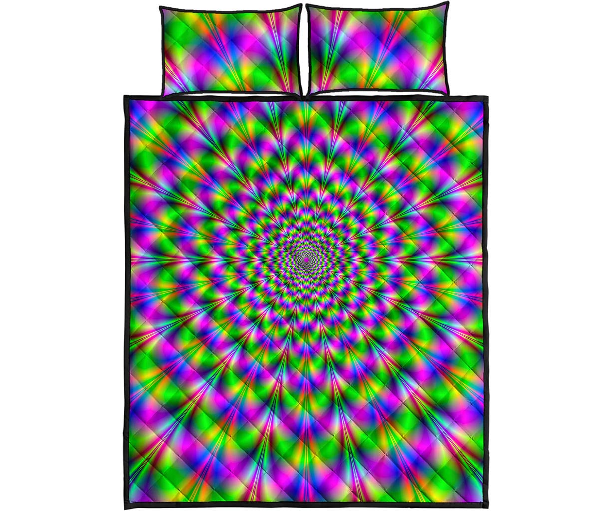 Neon Psychedelic Optical Illusion Quilt Bed Set