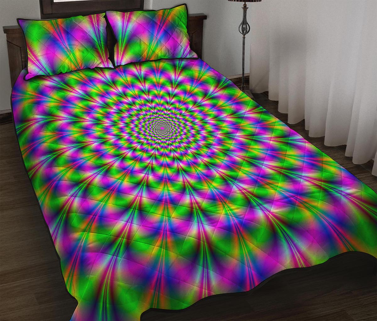 Neon Psychedelic Optical Illusion Quilt Bed Set