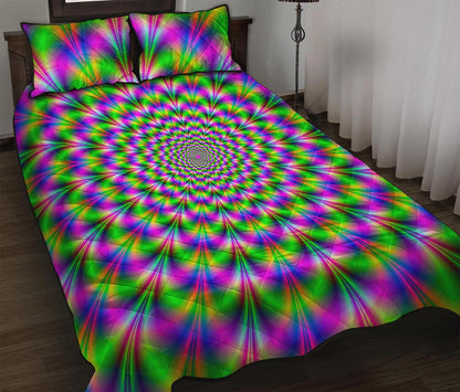 Neon Psychedelic Optical Illusion Quilt Bed Set