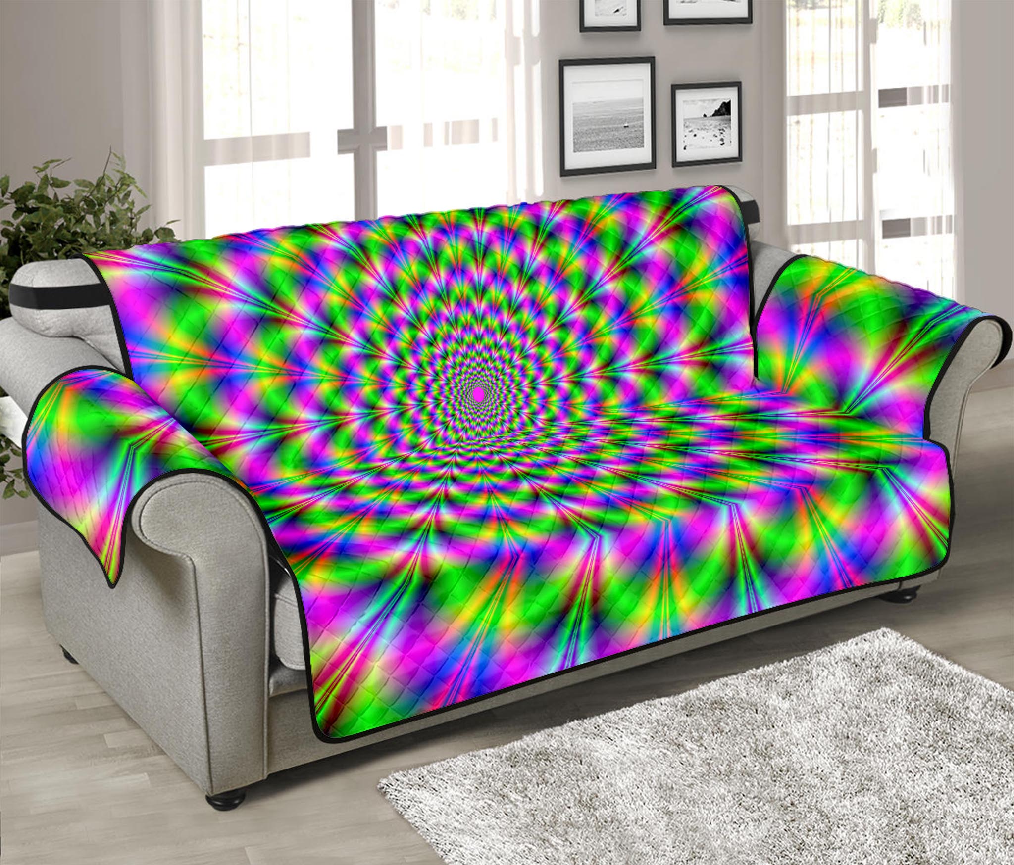 Neon Psychedelic Optical Illusion Sofa Protector