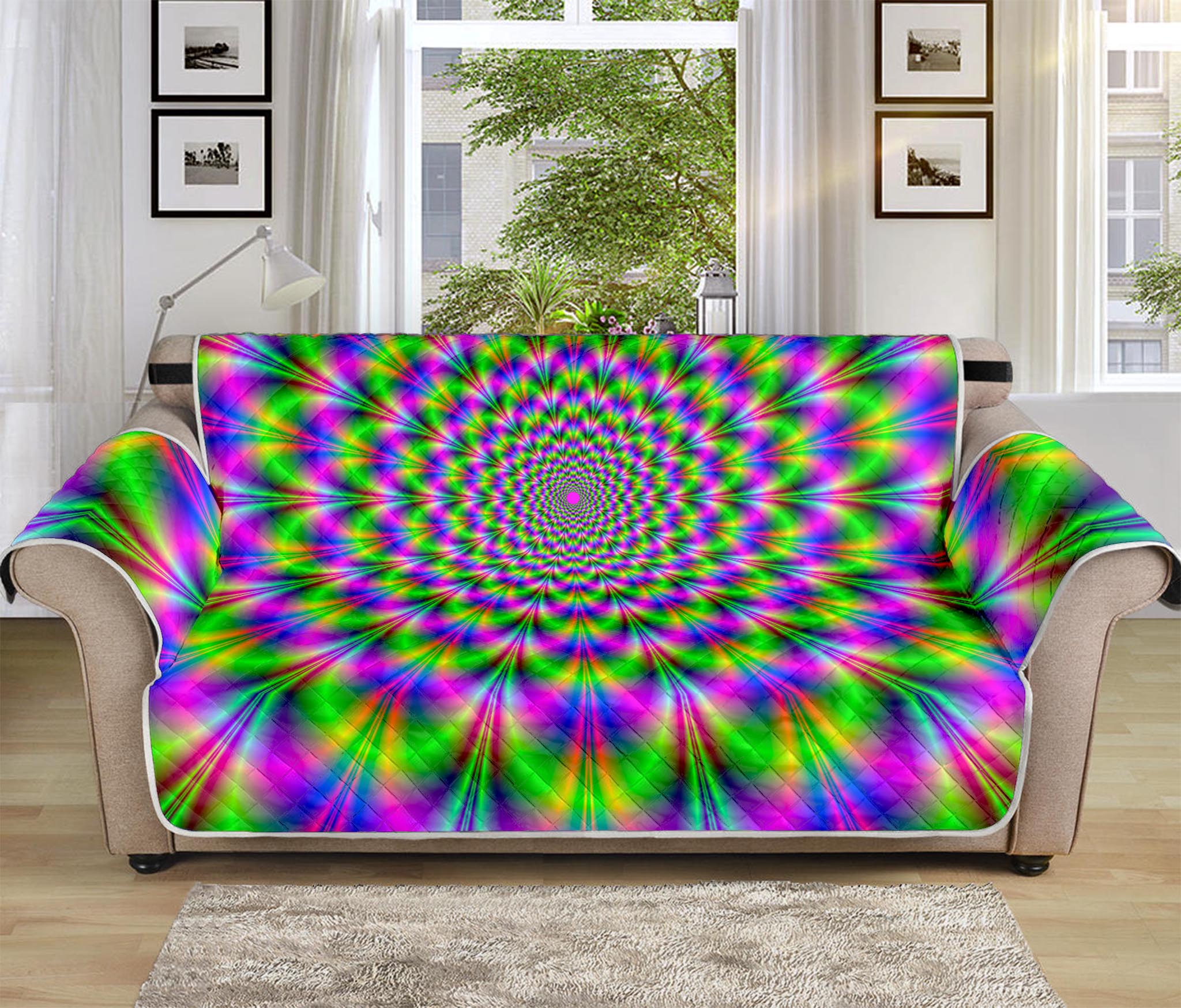 Neon Psychedelic Optical Illusion Sofa Protector