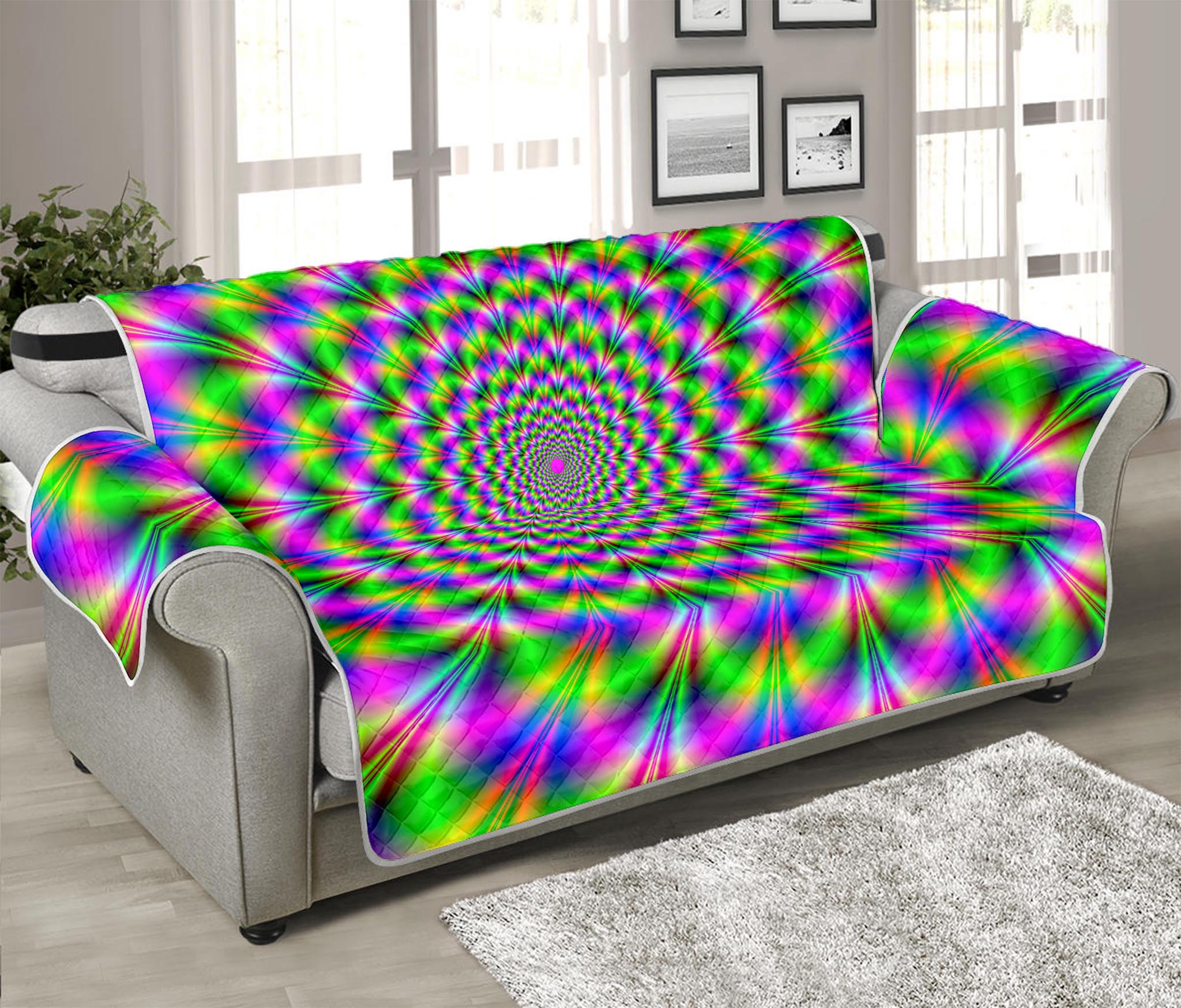 Neon Psychedelic Optical Illusion Sofa Protector