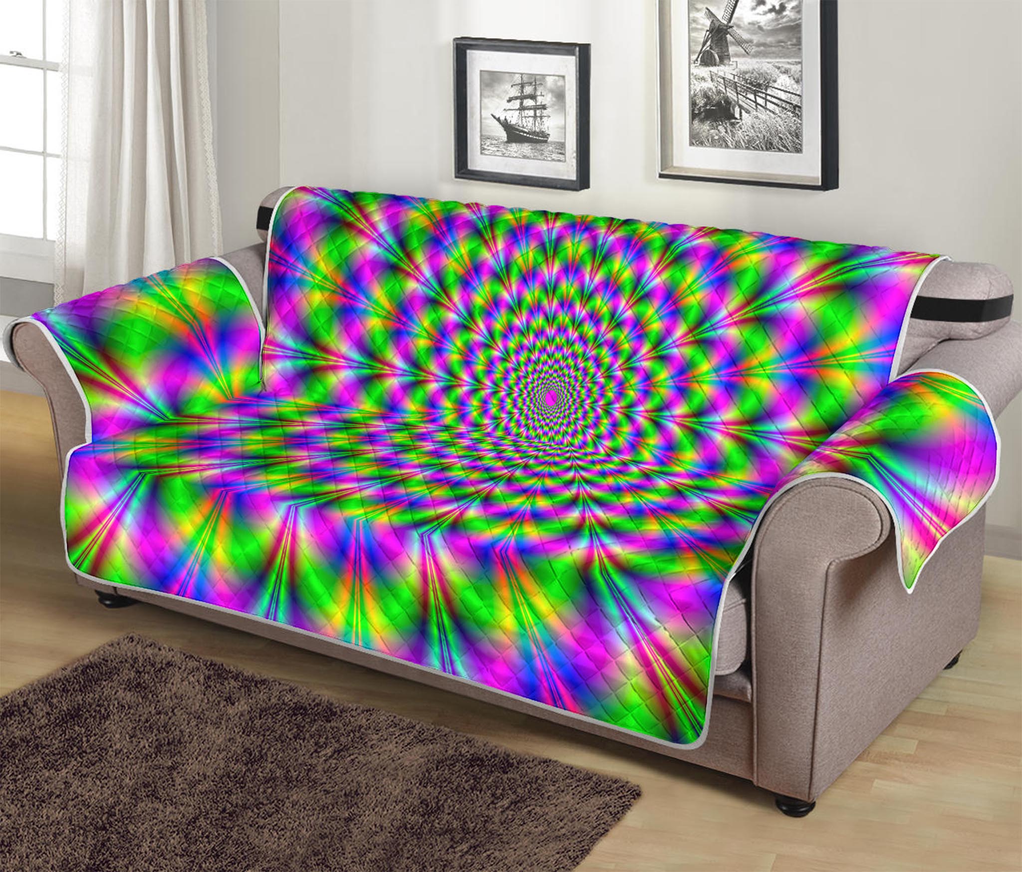 Neon Psychedelic Optical Illusion Sofa Protector