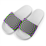 Neon Psychedelic Optical Illusion White Slide Sandals
