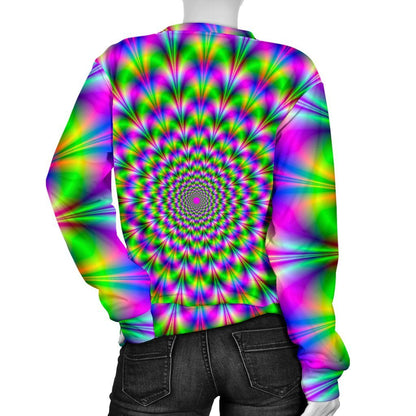 Neon Psychedelic Optical Illusion Women's Crewneck Sweatshirt GearFrost
