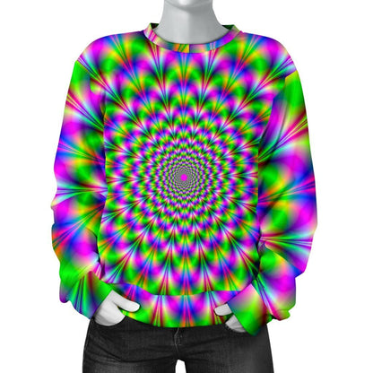 Neon Psychedelic Optical Illusion Women's Crewneck Sweatshirt GearFrost
