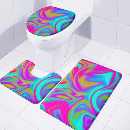 Neon Psychedelic Trippy Print 3 Piece Bath Mat Set