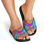 Neon Psychedelic Trippy Print Black Slide Sandals