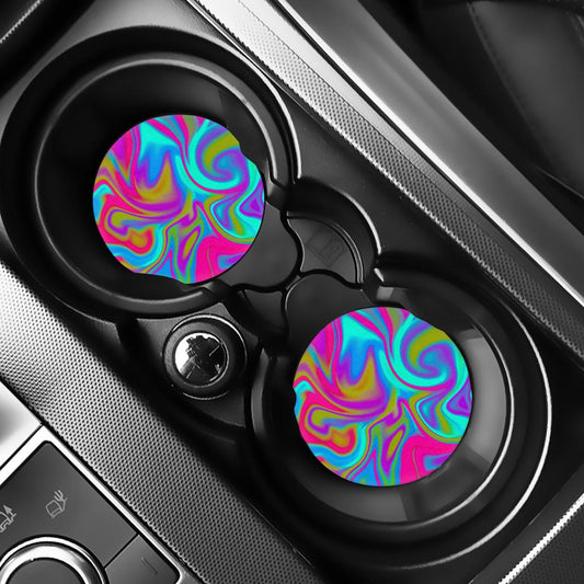 Neon Psychedelic Trippy Print Car Coasters