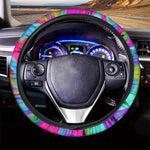 Neon Psychedelic Trippy Print Car Steering Wheel Cover