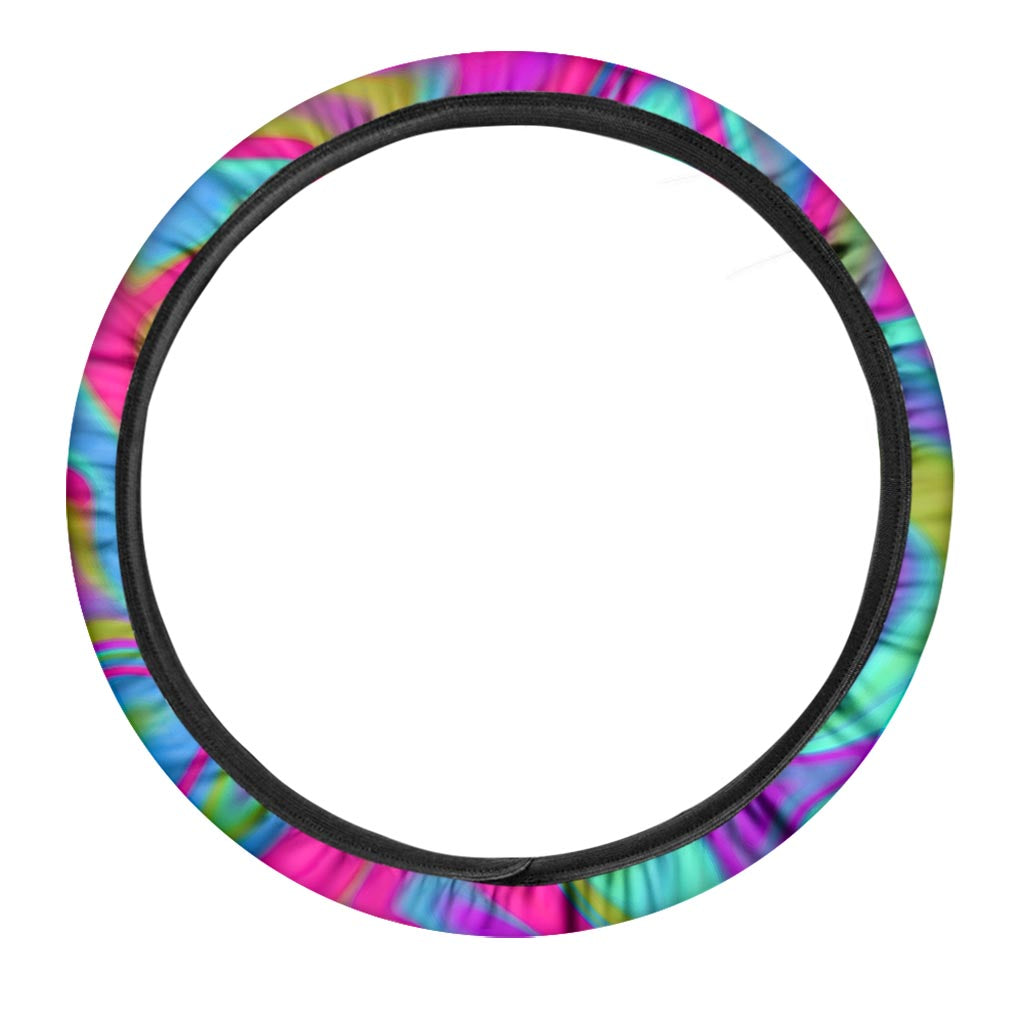Neon Psychedelic Trippy Print Car Steering Wheel Cover