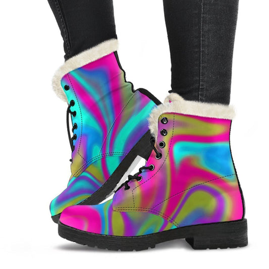 Neon Psychedelic Trippy Print Comfy Boots GearFrost