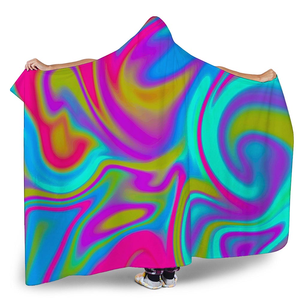 Neon Psychedelic Trippy Print Hooded Blanket