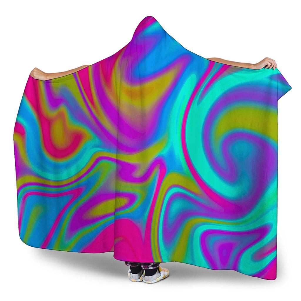 Neon Psychedelic Trippy Print Hooded Blanket