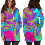 Neon Psychedelic Trippy Print Hoodie Dress GearFrost