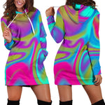 Neon Psychedelic Trippy Print Hoodie Dress GearFrost