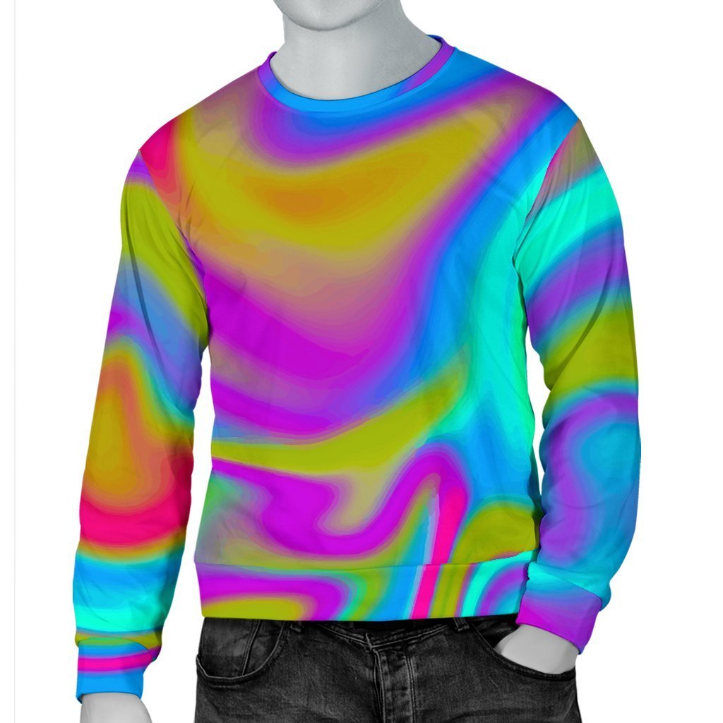 Neon Psychedelic Trippy Print Men's Crewneck Sweatshirt GearFrost