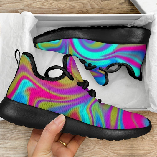 Neon Psychedelic Trippy Print Mesh Knit Shoes GearFrost