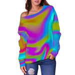 Neon Psychedelic Trippy Print Off Shoulder Sweatshirt GearFrost