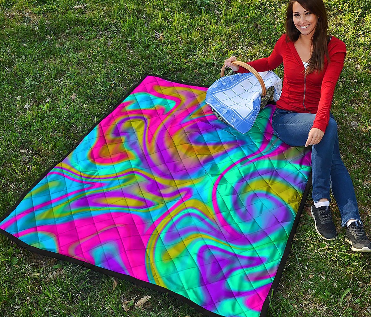 Neon Psychedelic Trippy Print Quilt