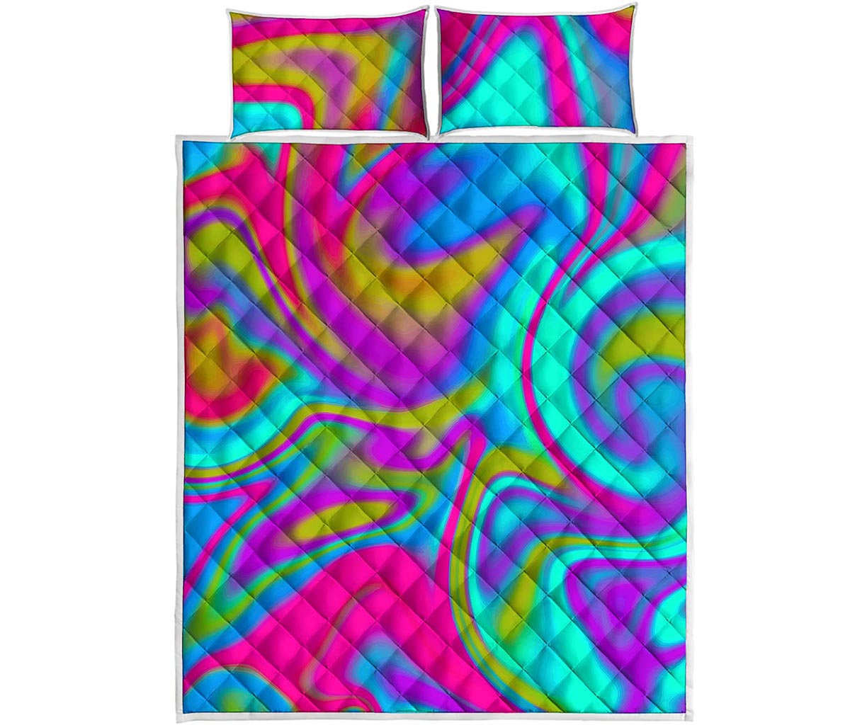 Neon Psychedelic Trippy Print Quilt Bed Set
