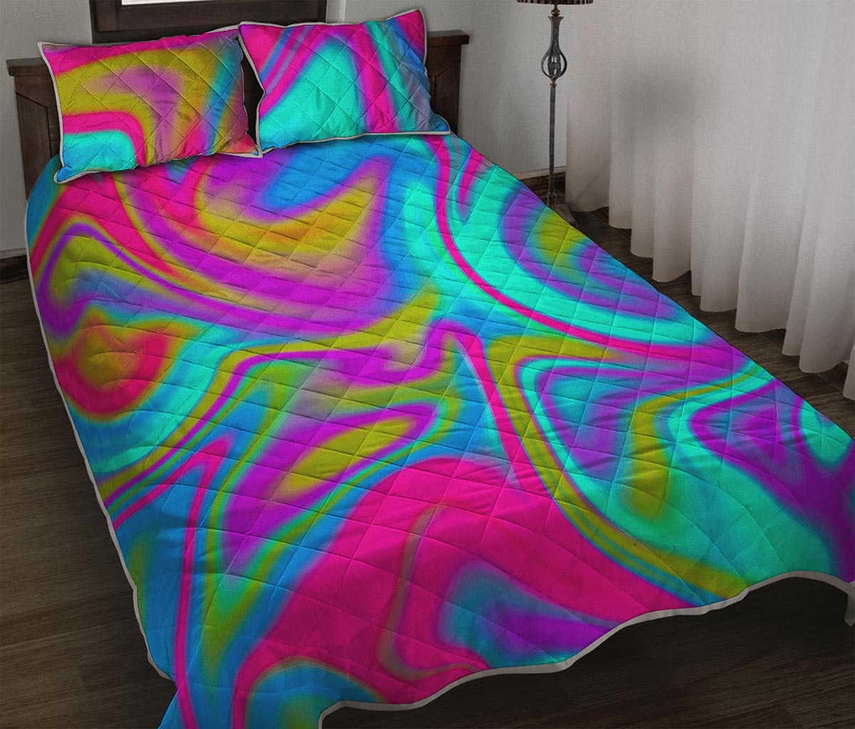 Neon Psychedelic Trippy Print Quilt Bed Set