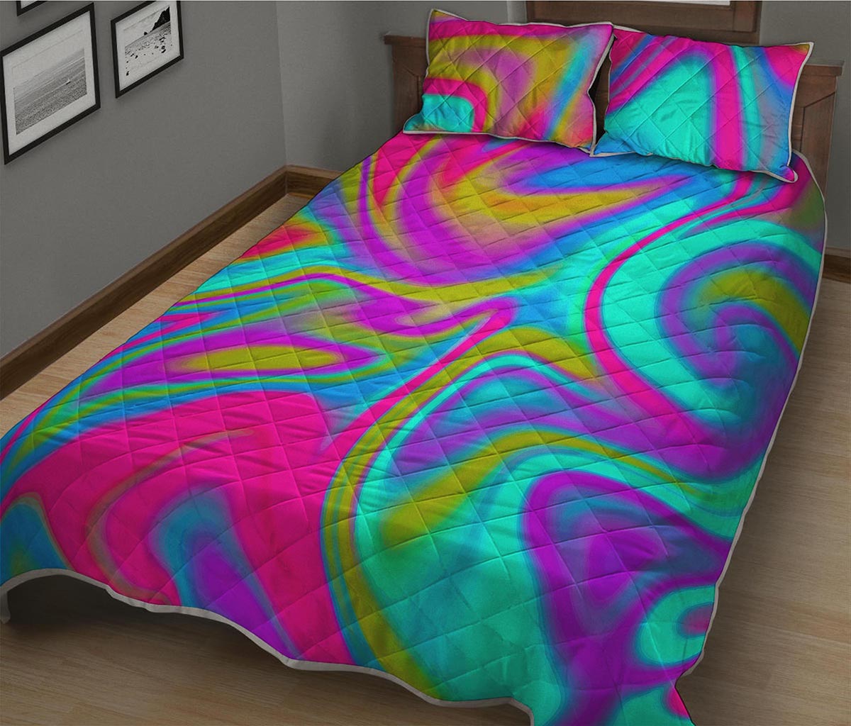 Neon Psychedelic Trippy Print Quilt Bed Set