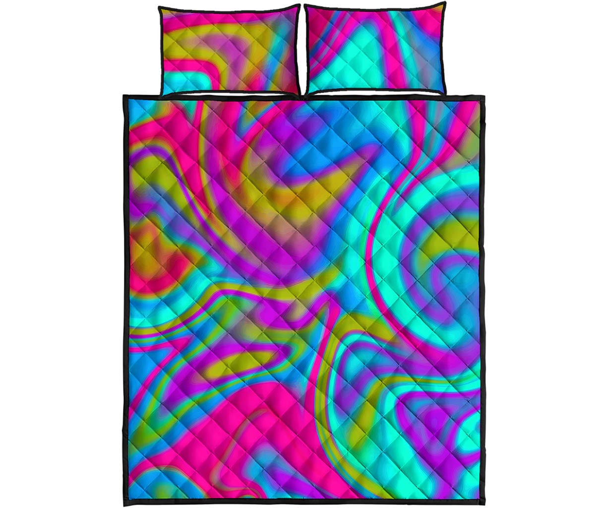 Neon Psychedelic Trippy Print Quilt Bed Set