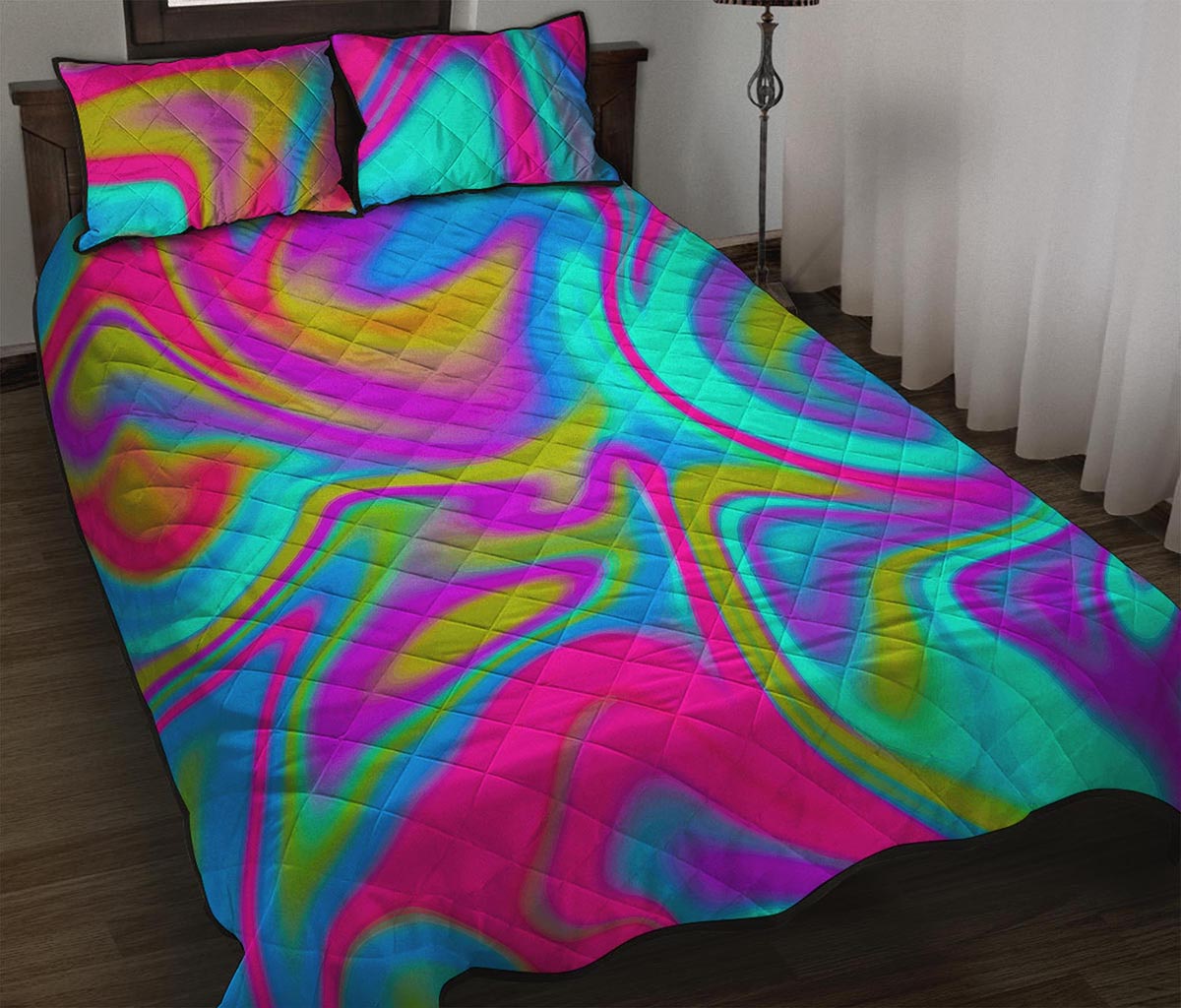 Neon Psychedelic Trippy Print Quilt Bed Set